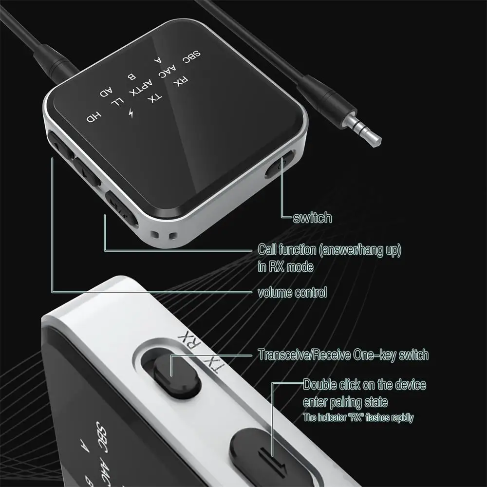 Bluetooth 5.2 Transceiver 2 in 1 Transmitter Receiver TX RX Mode Aptx LL AAC SBC Wireless Audio Adapter For TV Car PC Headphone - купить по