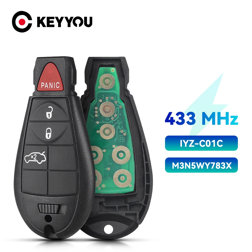 

KEYYOU 3+1 Button Remote Control Key M3N5WY783X IYZ-C01C Fob Car Smart Key 433Mhz For Dodge Caravan Chrysler Town & Country Jeep