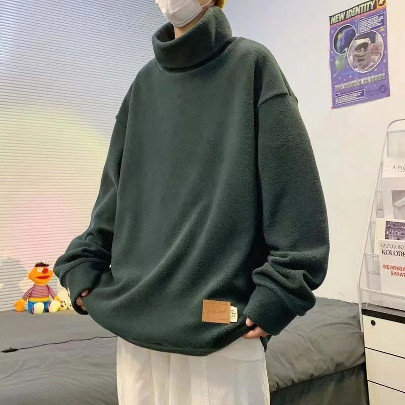Autumn And Winter Men's Warm Sweater Hong Kong Style Turtleneck Sweatshirt Men's Underwear With Fleece Thickened Plus-size Leggi