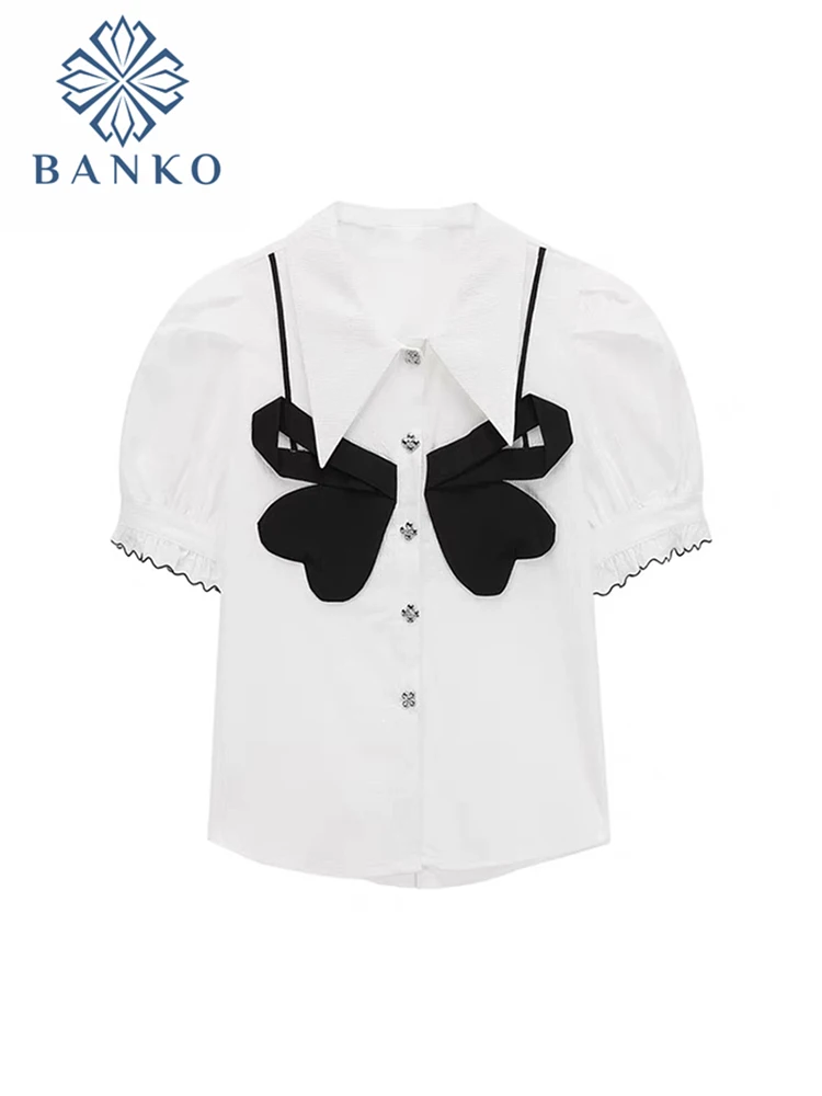 Новинка лета 2022 блузка для девочек милая Корейская рубашка-поло с пышными