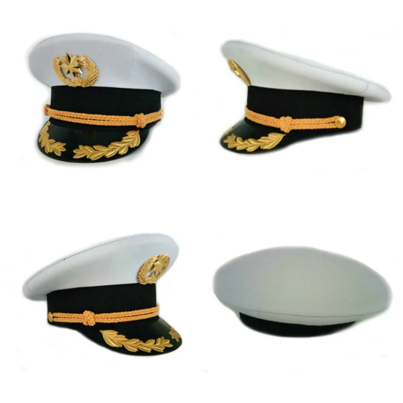 Cotton Adjustable White Decorative Hat Skipper  Sailors Navy Captain Military Cap Adult Unisex Event & Party Fancy Dress Hats
