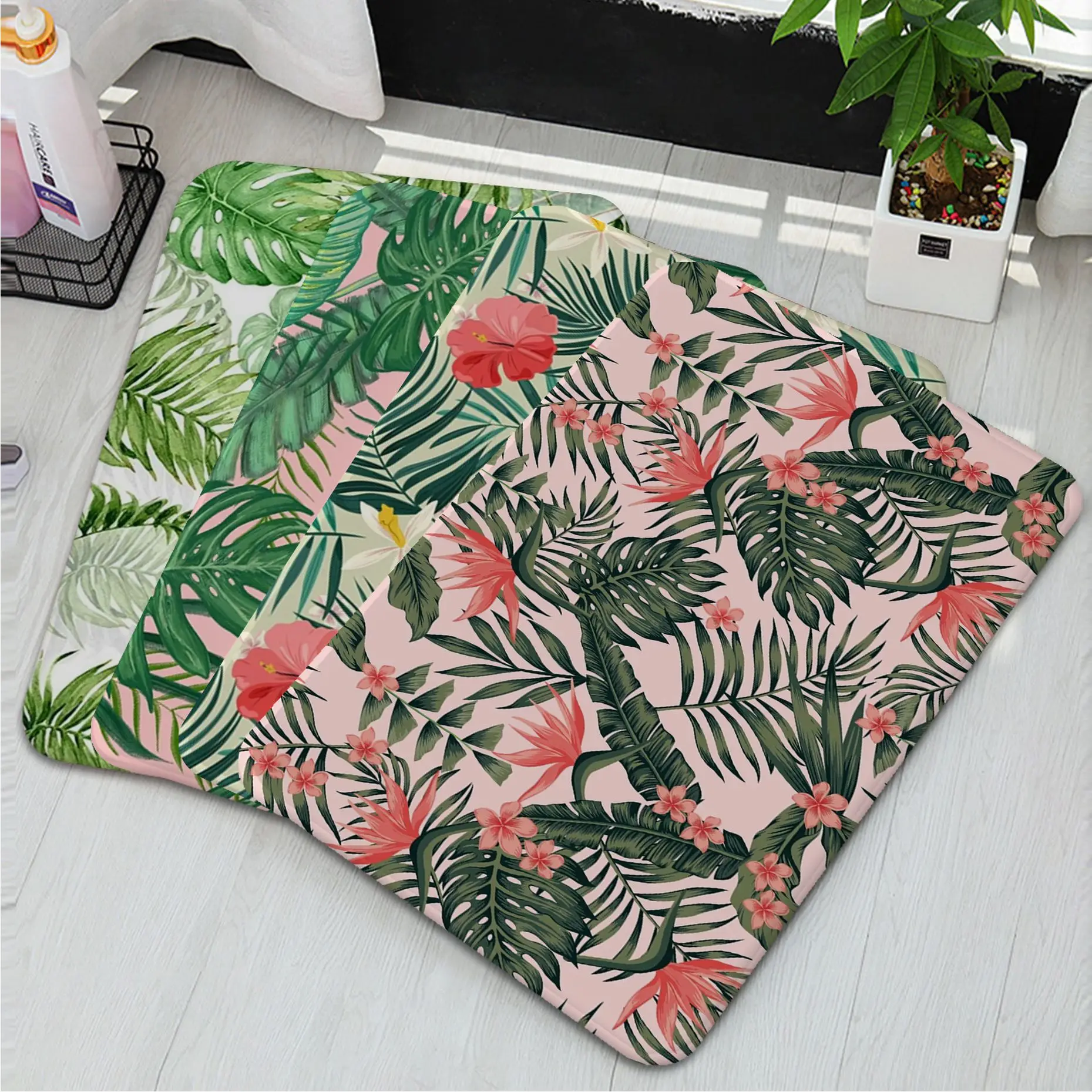 

Tropical Plants Palm Leaf Bathroom Mat Rectangle Anti-slip Home Soft Badmat Front Door Indoor Outdoor Mat Welcome Doormat