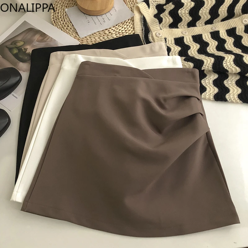 

Женская короткая юбка Onalippa на бедрах, новинка весны 2022, подходящие ко всему темпераментные складки, безопасные штаны с высокой талией, Женск...