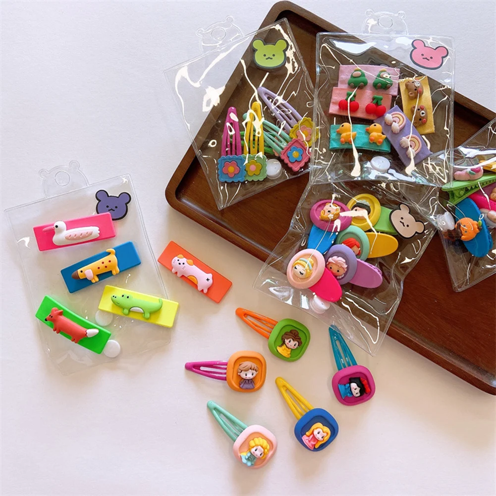 

5pcs New Korean Children Simple Cute Animal Flower Oval BB Clip for Sweet Girl Princess Fashion Button Hairpins Hair Accessories