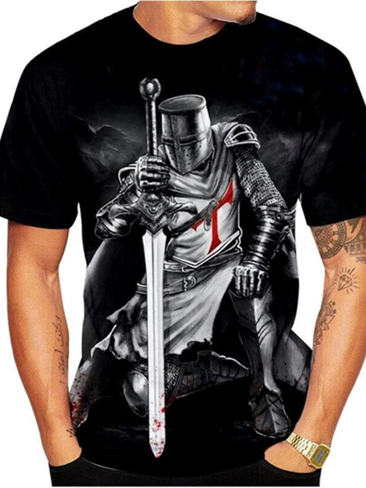 

2023 Mens 3D Knight Print Mens Fashion T-shirt War Battle Summer Ultra Thin mens oversized T-shirt 2Xs-6Xl Personality Retro