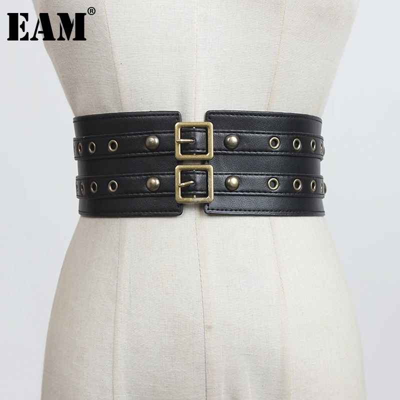 

[EAM] Metal Rivets Decoration Wide Pu Leather Belt Personality Women New Fashion Tide All-match Spring Autumn 2023 1DD3398
