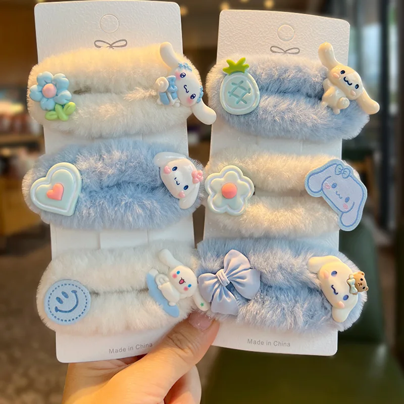 

Симпатичная плюшевая заколка Sanrio Cinnamoroll с боковым зажимом, новинка, милая девочка, рождественский подарок для детей
