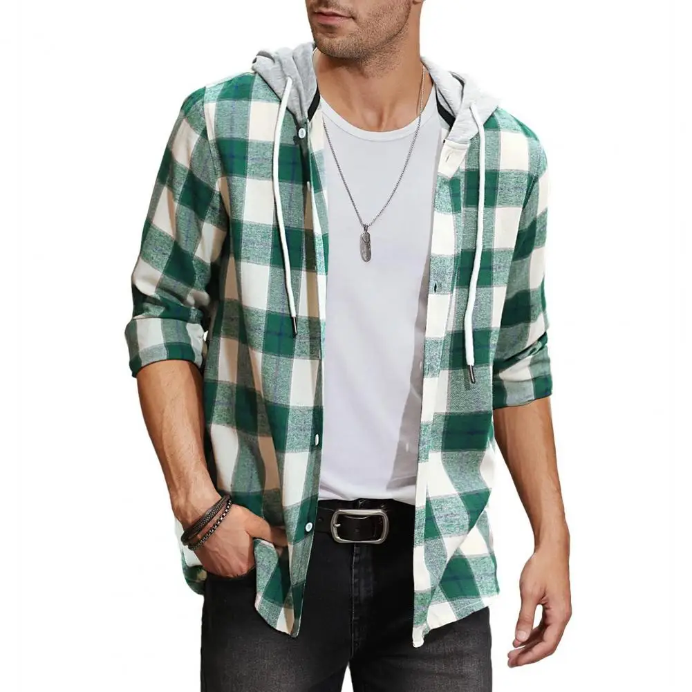 

Hoodie Shirts Jackets for men Vintage Plaid Printed Long Sleeve Loose Flannel Autumn Winter Checkered Hooded Coats veste homme