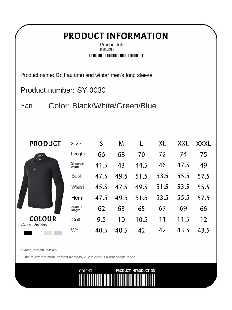 Мужская весенне-осенняя футболка для гольфа 20214 рубашка-поло с длинным рукавом и