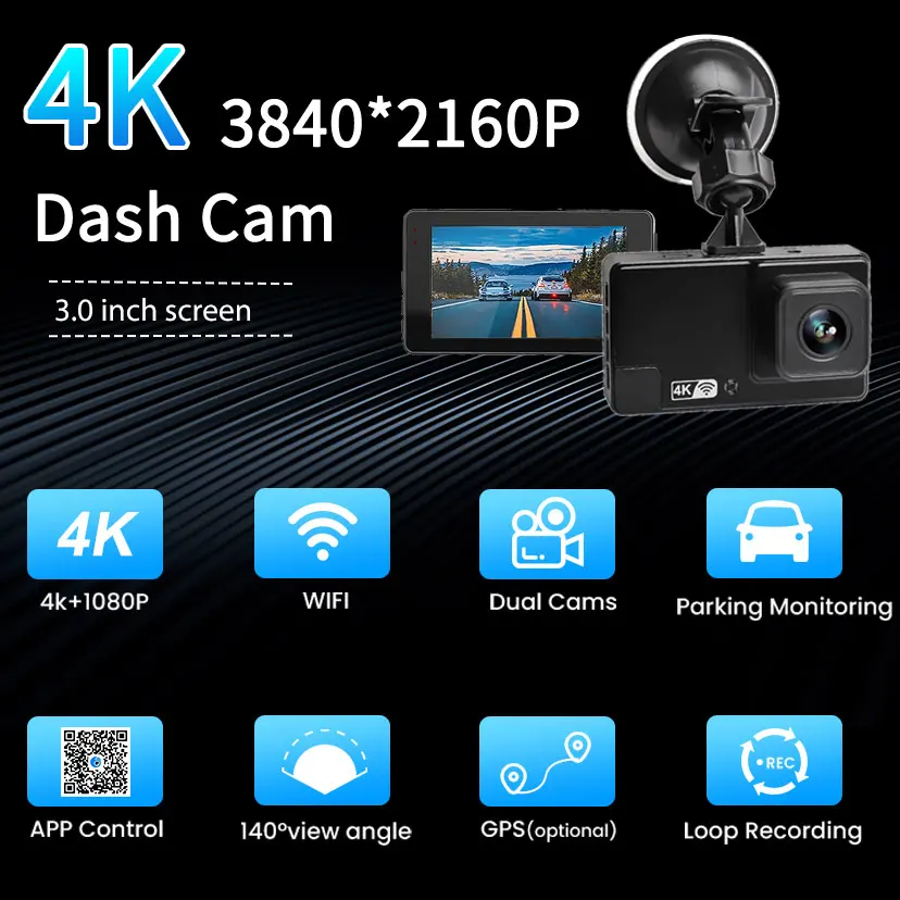 4K ADAS Видеорегистратор ночного видения спереди 2160P с задней панелью 1080P