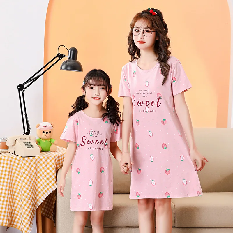 Семейные пижамы для матери и дочери детские ночные рубашки платья мамы дочки