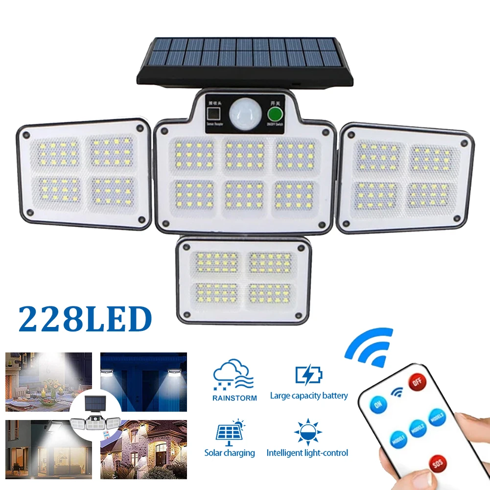 

Outdoor Solar LED Lights 168/228 LEDs Solar Lamp Motion Sensor Wall Lamp with 3 Modes Waterproof Garden Street Yard Light