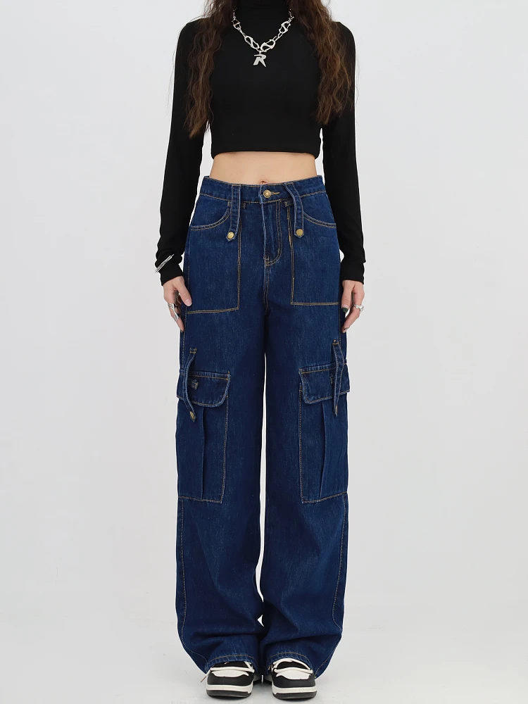 

Casual Cargo Jeans High Waist Vintage Blue Loose Streetwear Baggy Pants Women Oversized High Street Sexy Y2K Straight Trousers