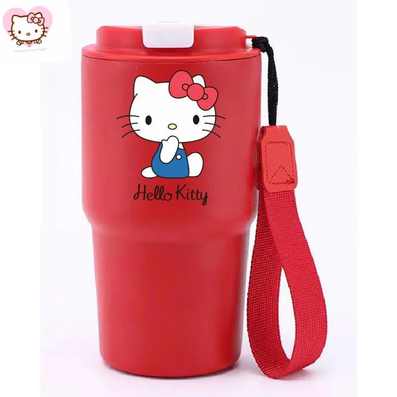 

600ml Sanrio Hellokitty Kuromi Mymelody Purin Keroppi Coffee Cup Car Insulation Cup with Rope Couples Drink Water Directly