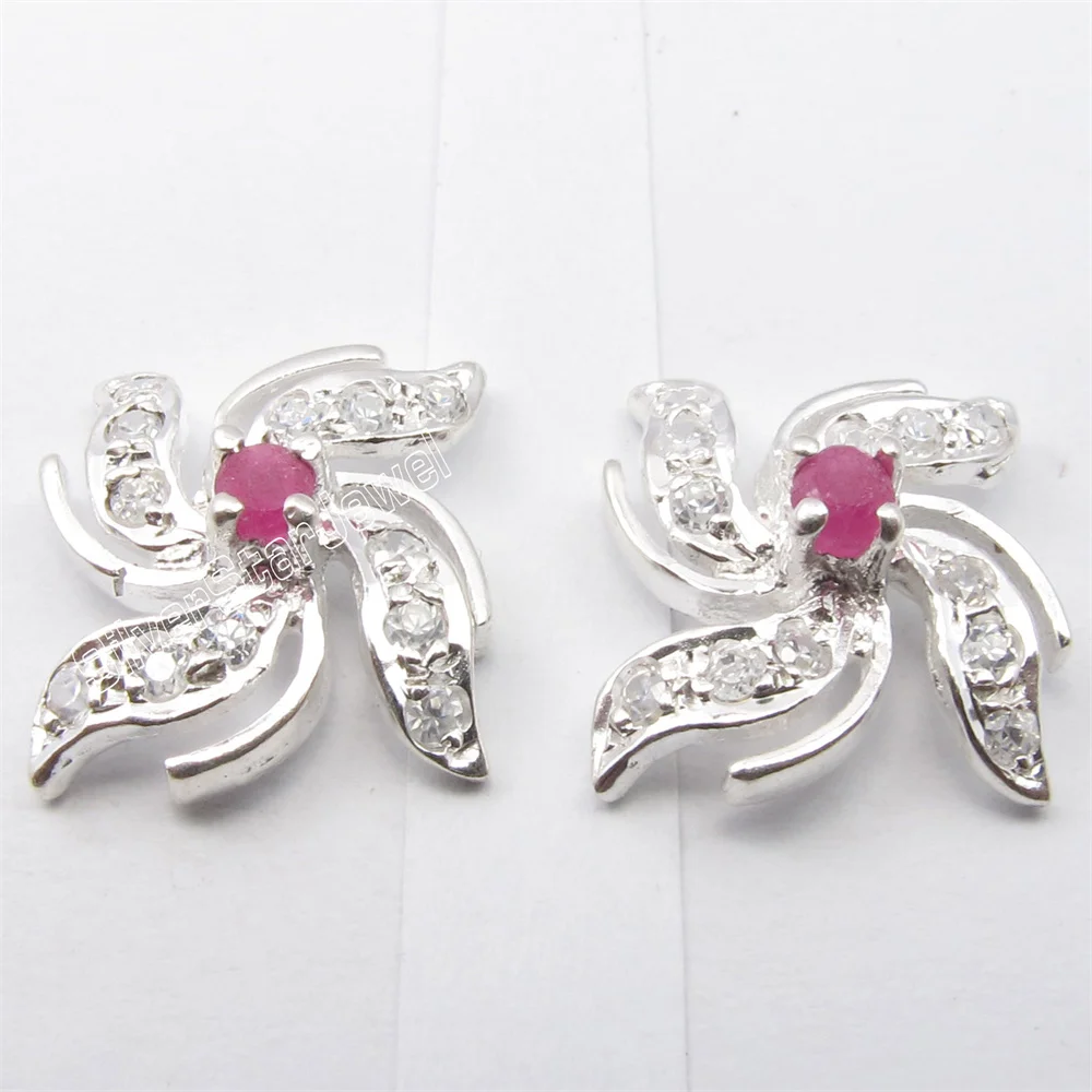 Many Color Semi-precious Stone   Plant  Stud Earrings