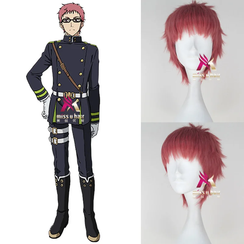 

Anime seraph of the end cosplay yoichi saotome shiho kimizuki for men red hair cosplay halloween wig party + wig cap