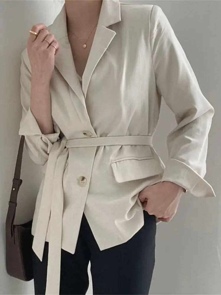 

HziriP Chic Spring New All Match Solid Women Blazers With Sashes Fashion Casual Summer Office Lady High Street Coats Jackets
