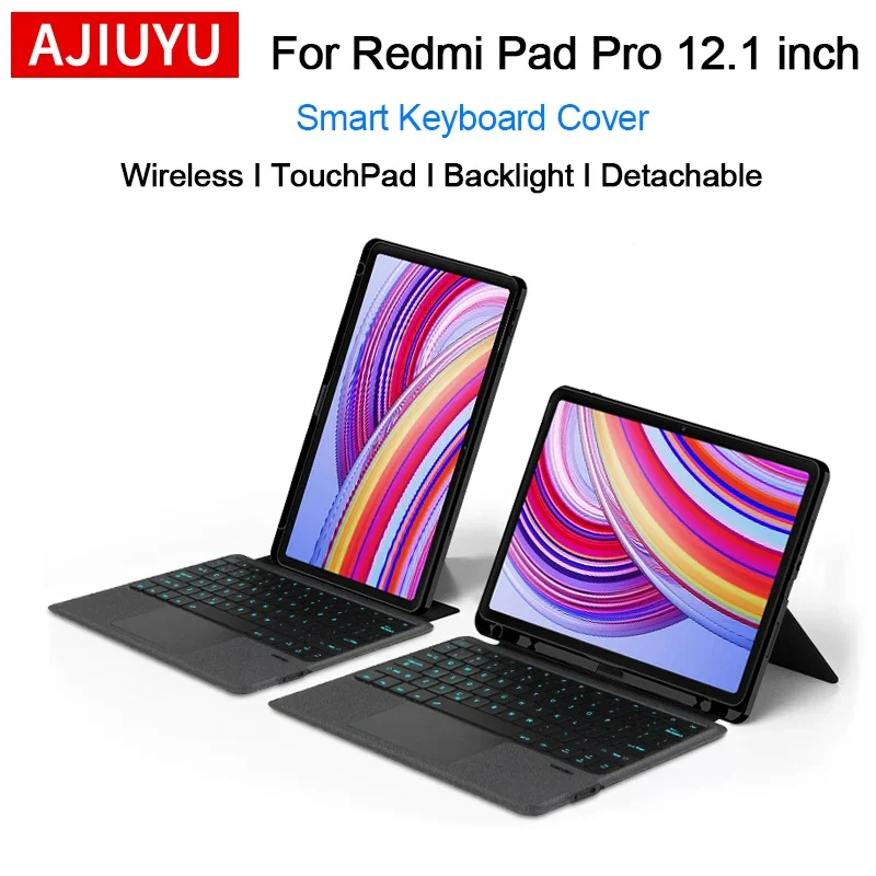 Фото Волшебная клавиатура с подсветкой AJIUYU для XiaoMi Redmi Pad Pro 12,1 дюйма, смарт-чехол Folio, португальский, испанский, арабский, чехол для клавиатуры №1