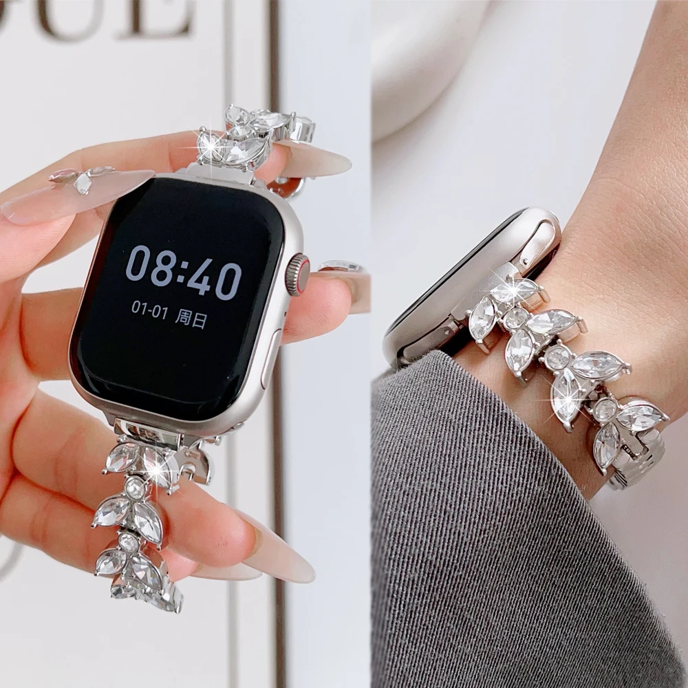 Фото Ремешок Diamond Fishtai для Apple Watch 10 Ultra 42 мм 9 8 7 Band 46 мм 45 мм 41 мм Женский металлический ремень iWatch 6 SE 40/44/49 мм Ремешок для часов №1