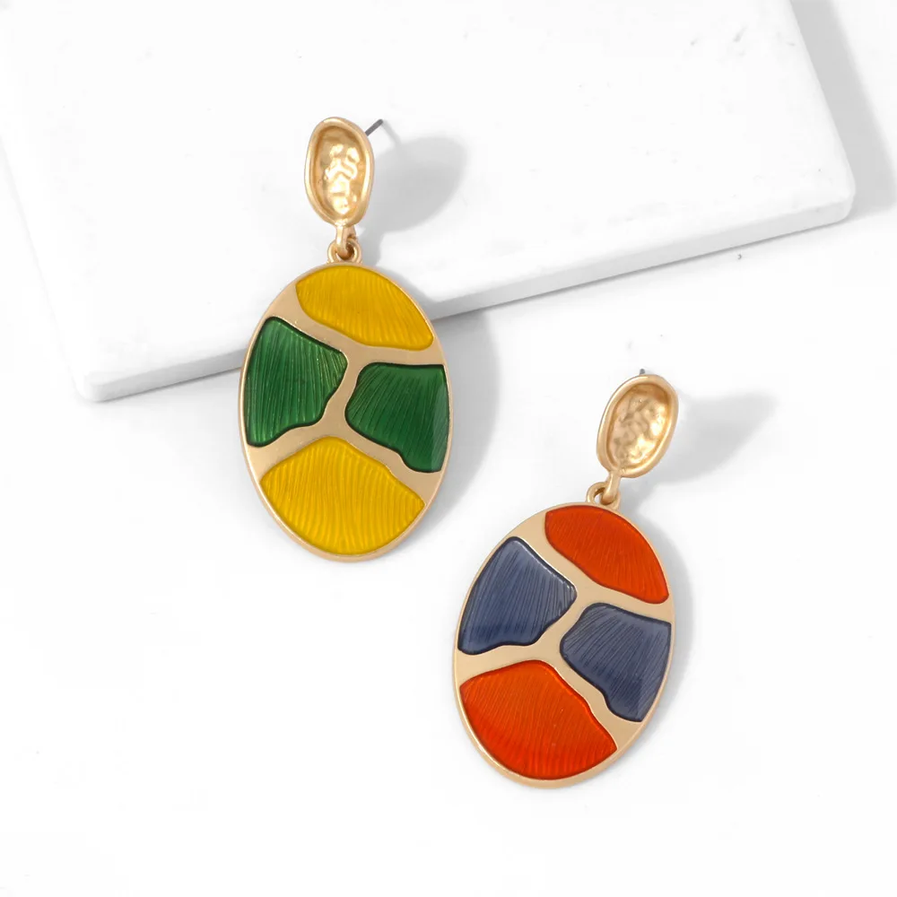 

BIg Round Alloy Drop Oil Earrings Geometric Pendant Multi Color Mosaic Fashion Style Earring Women Personality Ear Jewelry