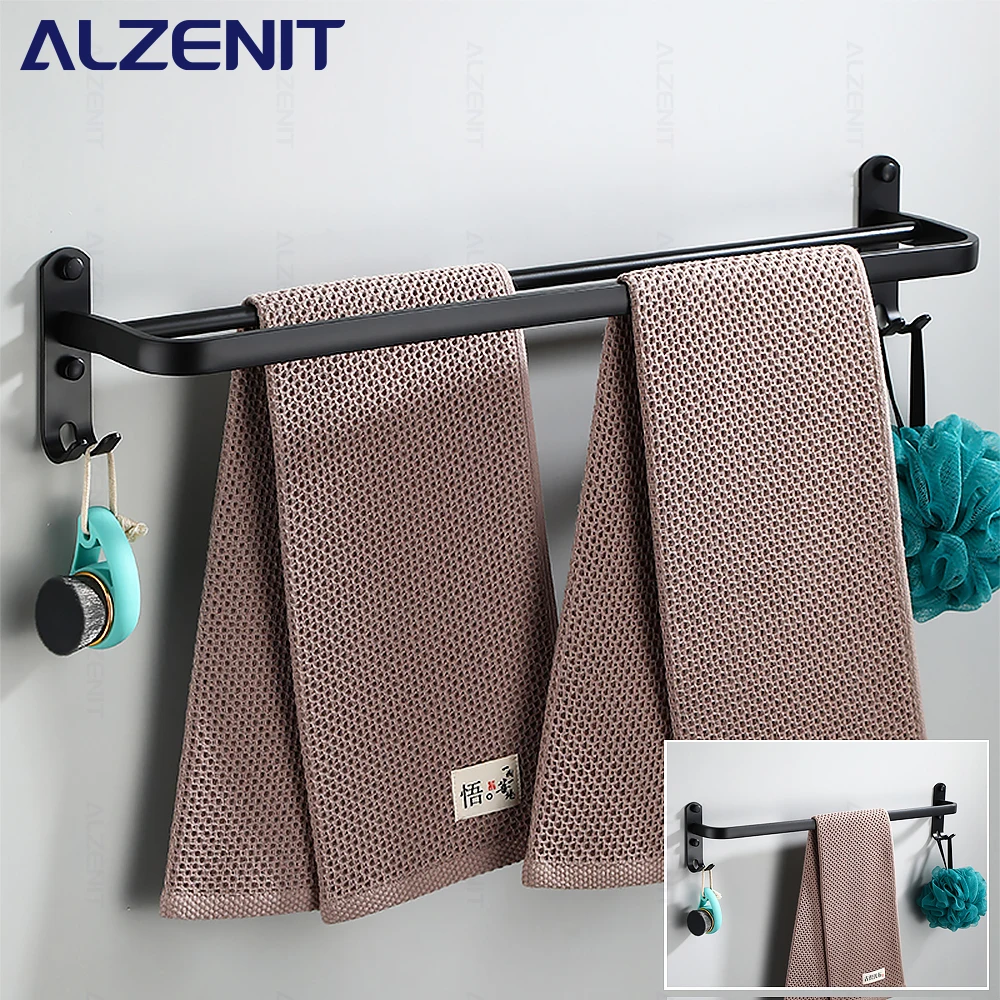 towel bar 40 60cm double rod rail rack with hook wall mount holder bathroom accessories matte black shower hanger aluminum shelf free global shipping