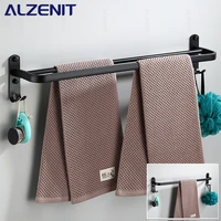 Towel Bar 40-60CM Double Rod Rail Rack With Hook Wall Mount Holder Bathroom Accessories Matte Black Shower Hanger Aluminum Shelf
