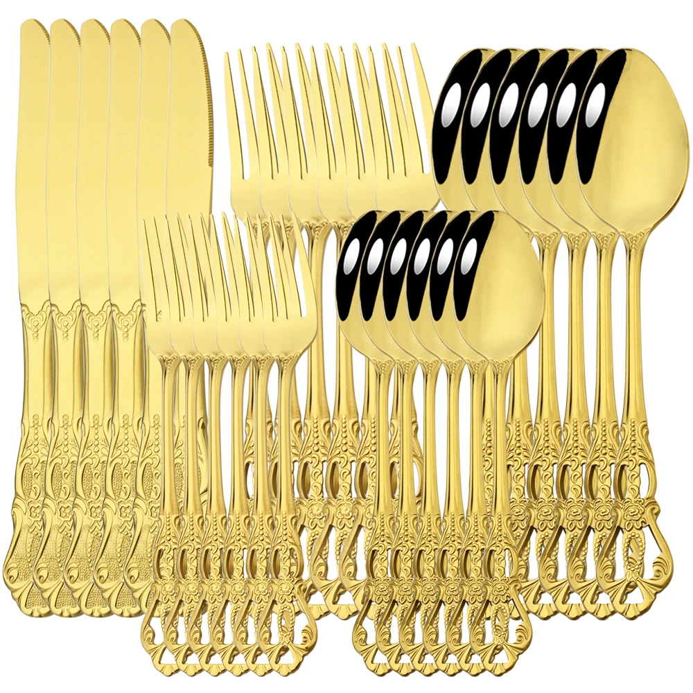 

Набор столовых приборов Drmfiy Gold Royal, набор ножей, вилок, ложек, столовые приборы 6/30 шт., столовые приборы из нержавеющей стали, столовые прибор...