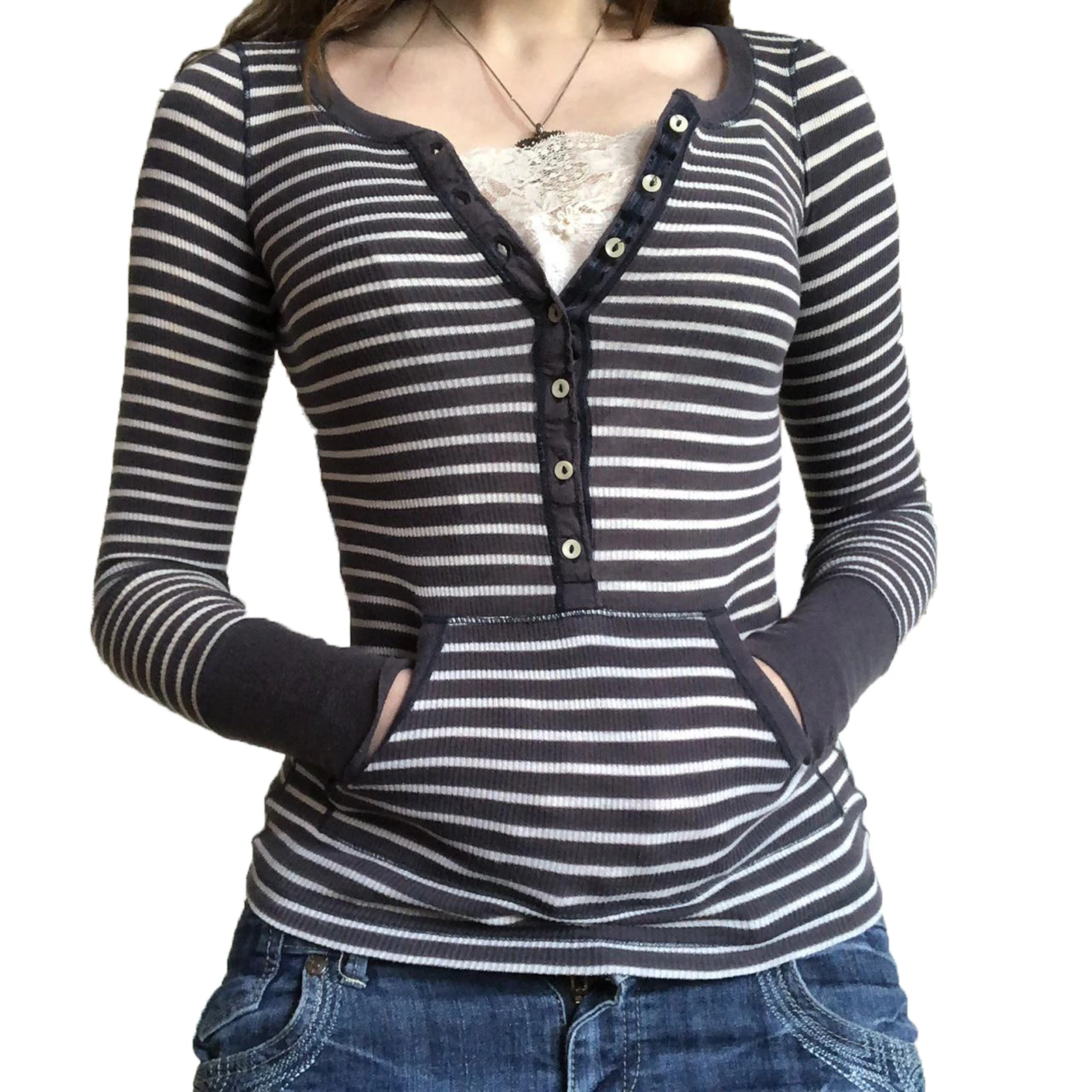 

Женская футболка в полоску, с круглым вырезом и длинным рукавом