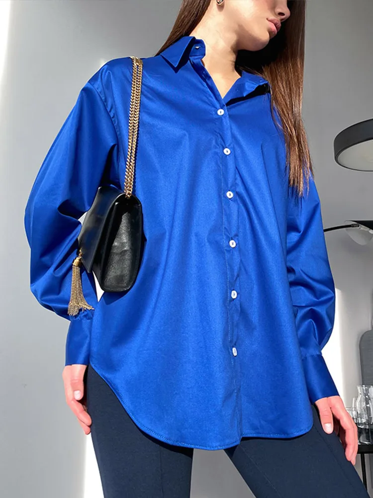 

Women Simply Solid Color Shirts Office Lady Long Sleeve Shirt Spring Summer Casual Single Breasted Shirt Blouse