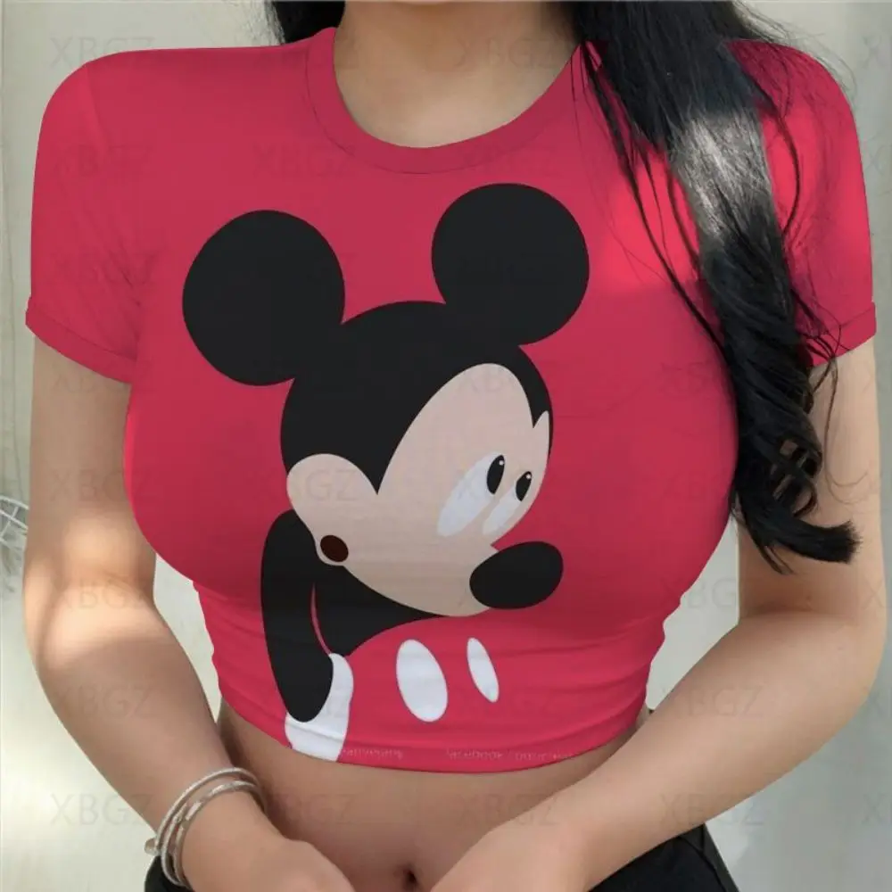Укороченный топ с Микки Маусом Y2k облегающая женская футболка для вечеринки