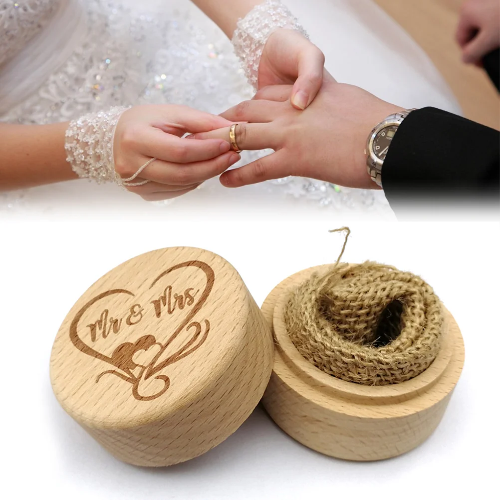 

1pc Vintage Round Ring Box Romantic Rustic Ring Box Rings Holder for Wedding Engagement