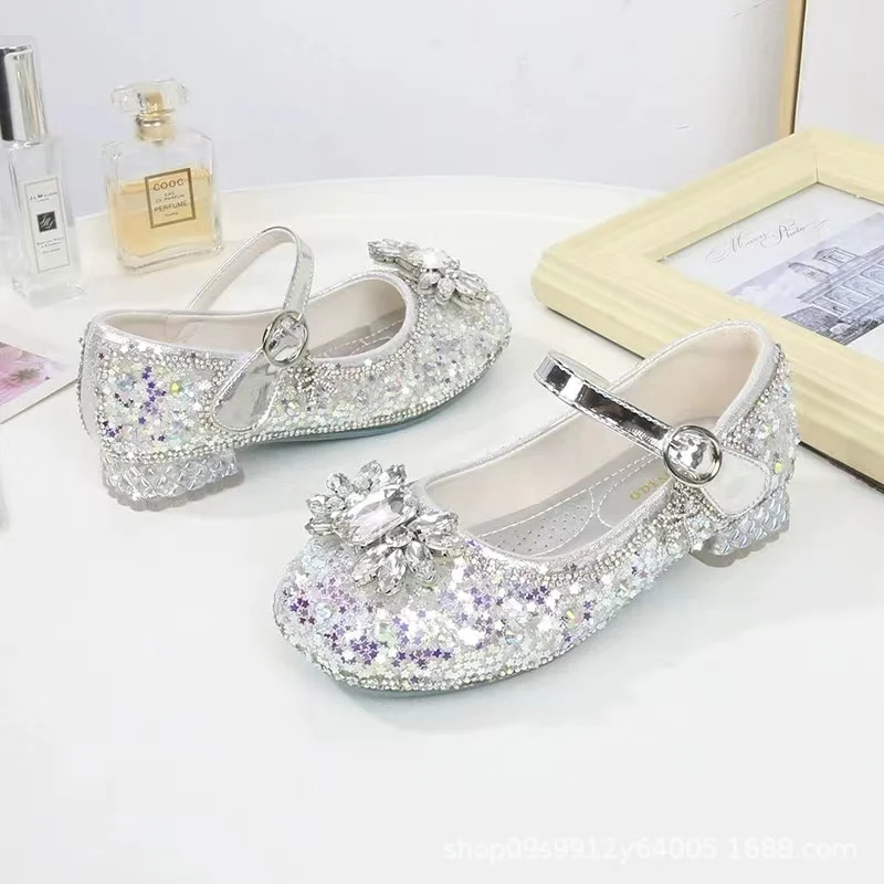 Girls' Sequins Popular Children's Shoes Girls' Diamond Inlaid Princess Dance Single Shoes New Children's Party Wedding Shoes enlarge