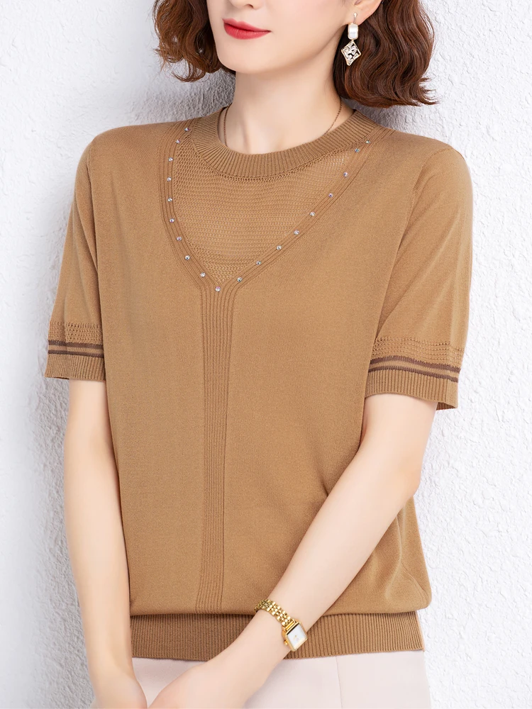 

Short Sleeve Women Sweater Pullovers 2022 Summer Clothes For Women Crop Top Casual Knitted T Shirt Women Thin Hollow T-Shirts