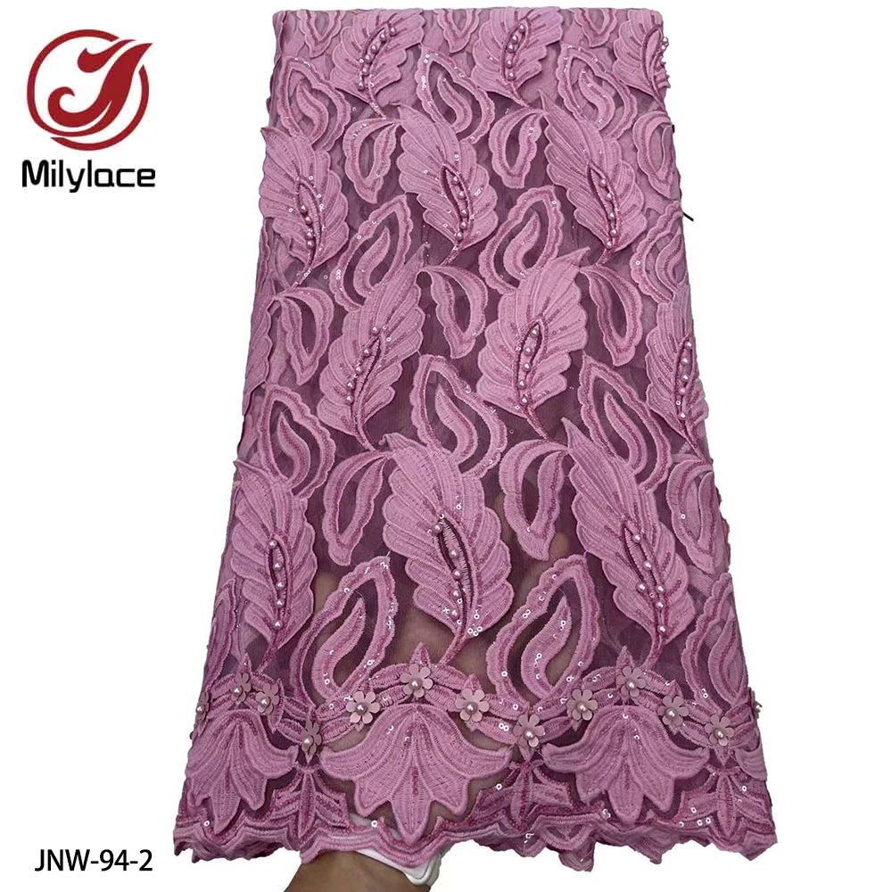 

Hot Selling Nigeria African Lace Fabric 2022 High Quality Sequins Embroidered Laces Fabric Wedding Quality 5 Yards JNW-94