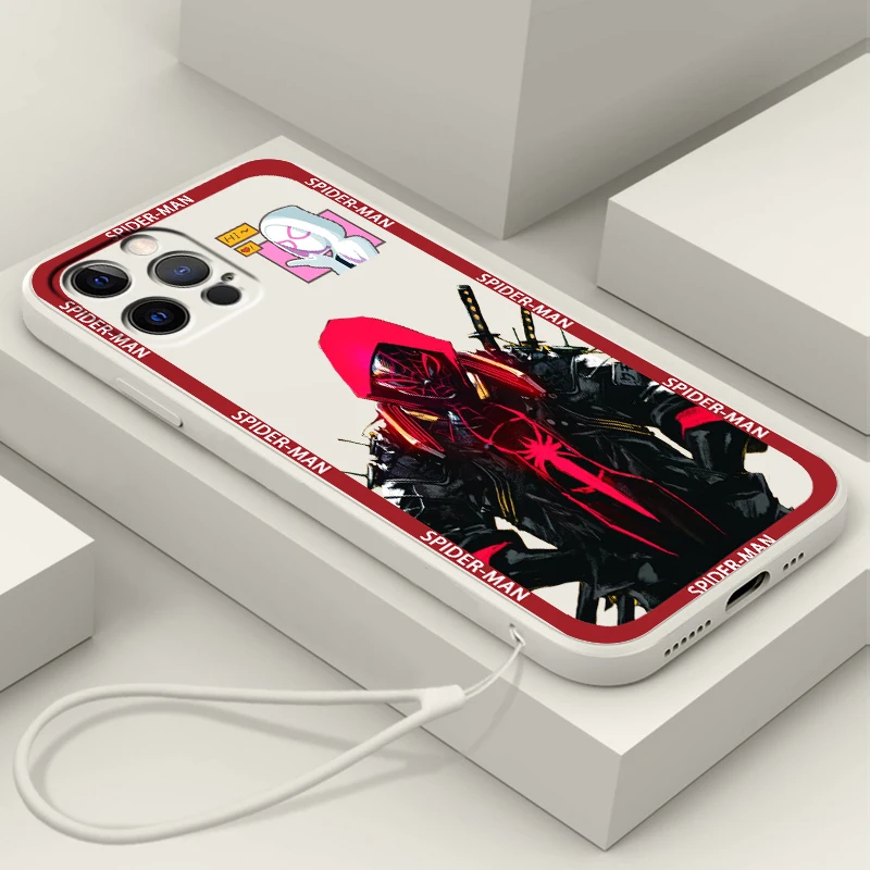 

Marvel Spiderman Cartoon Art Liquid Rope Phone Case For Apple IPhone 14 13 12 Mini 11 Pro XS MAX XR X 8 7 Plus SE Soft Cover
