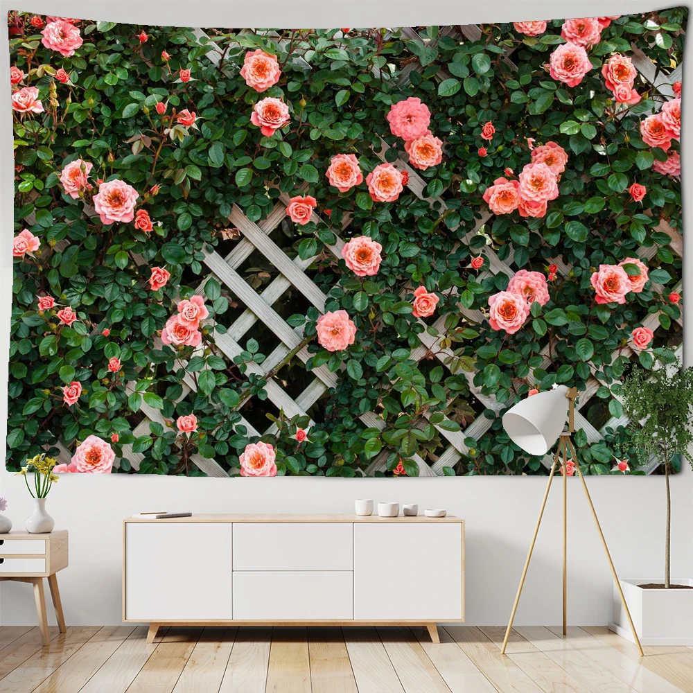 Настенный гобелен с растениями и цветами на камнях недорогой большой настенный