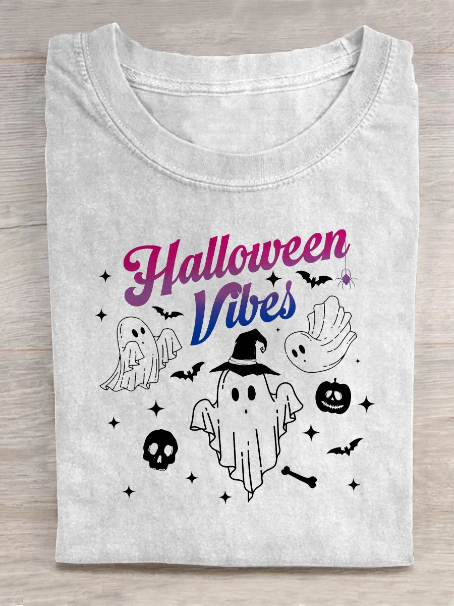 

Unisex LGBT Bisexual Halloween Retro Halloween Vibes Casual Print T-shirt Autumn and winter short-sleeved tops for men and women