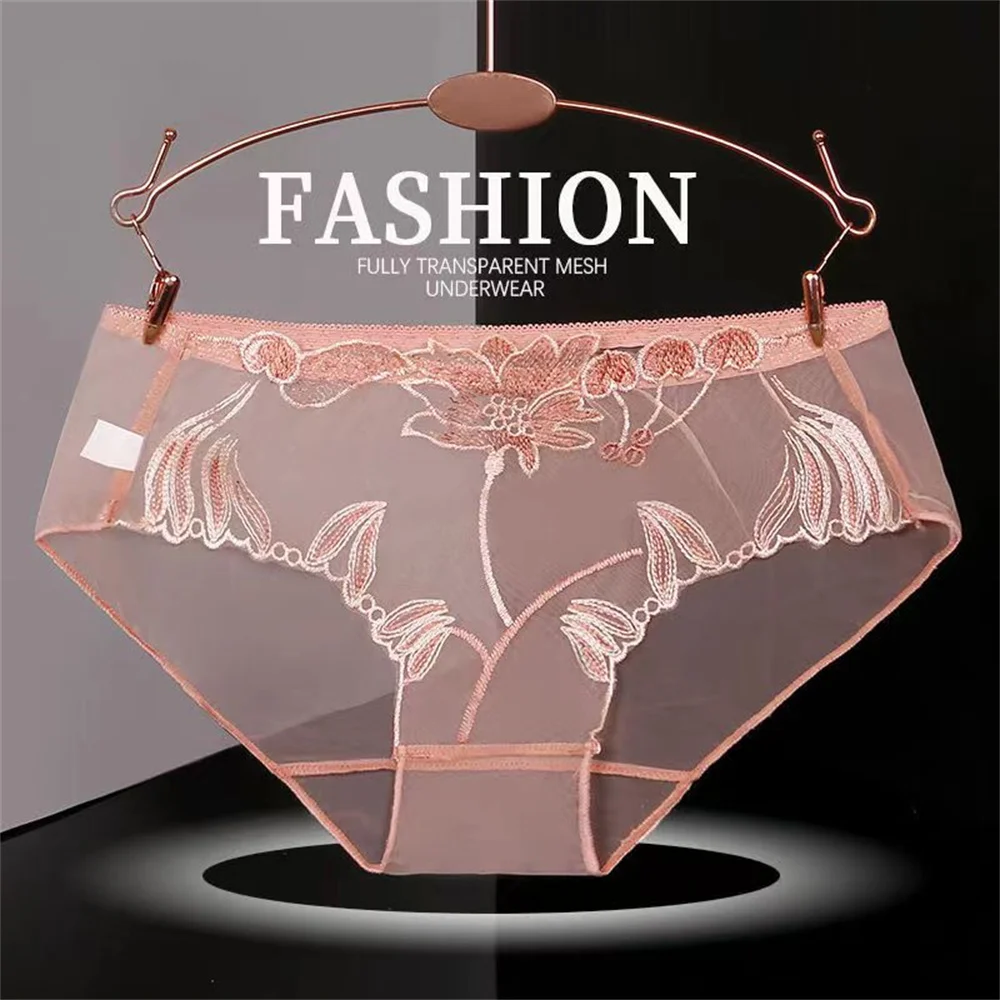 

1-2 шт., женские прозрачные кружевные трусики с вышивкой