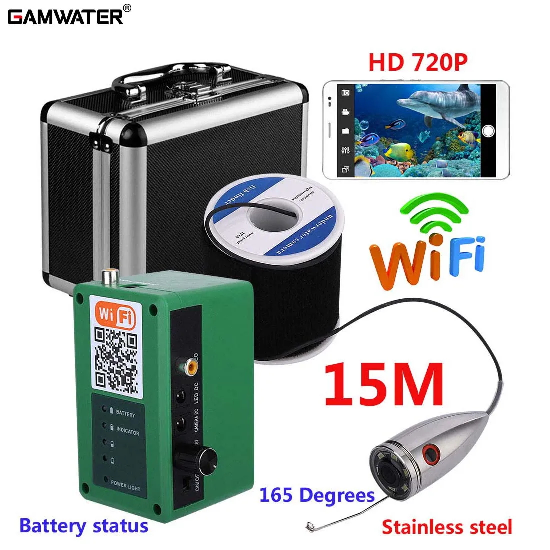 

GAMWATER Wifi Wireless Underwater Fishing Camera For IOS Android APP Supports Video Record and Take Photo 720P HD Fish Finder