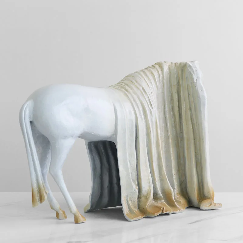 

46cm Modern Abstract Art Animal Sculpture Horse Ornaments Home Hotel Entrance Living Room Creative Masked Horse Soft Decorations