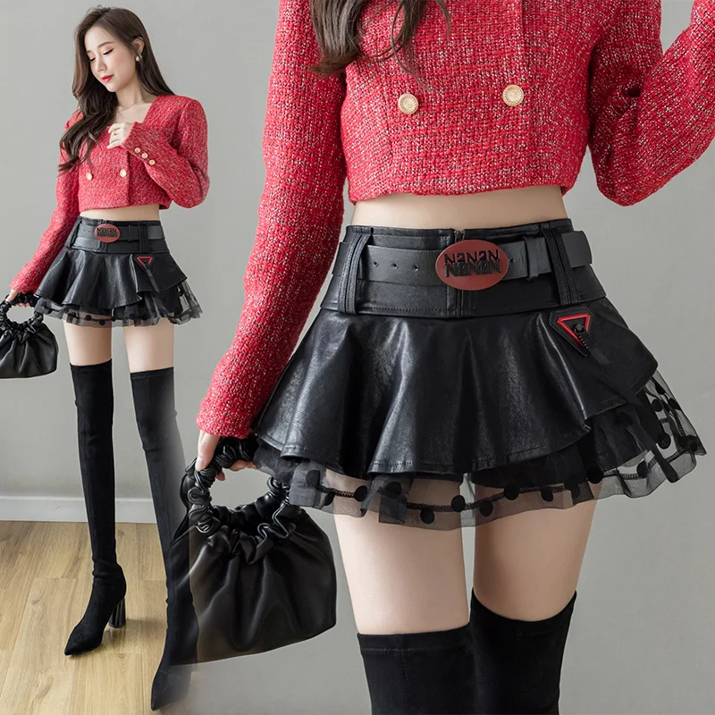 

autumn 2023 and winter cake female high waist hot mini pleated lace tutu skirt DQ1369