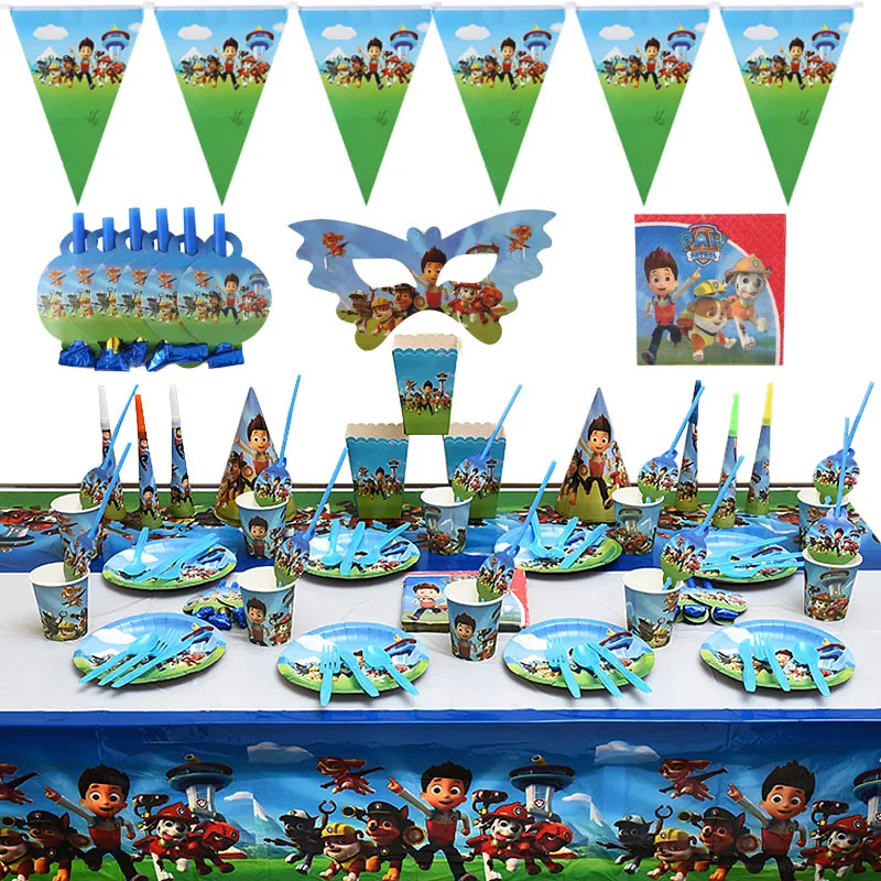 

Paw Patrol Birthday Decoration Kids Birthday Party Festive Party Cutlery Dog Pennant Paper Cup Paper Plate Party Supplies Set