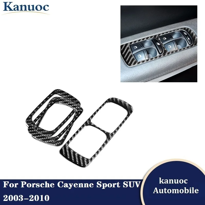 

4Pcs/set Carbon Fiber Cover Trim Car Stickers For Porsche Cayenne 2003-2010 Main Driving Side Door Lift Control Car Accessories