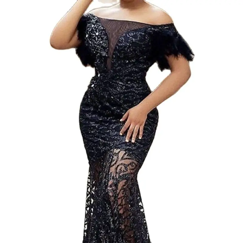 Plus Size Evening Sequin Dress Mesh See Through Clothing Female Luxury Elegant Robe 2023 Summer Women Trendy Party New In Dress