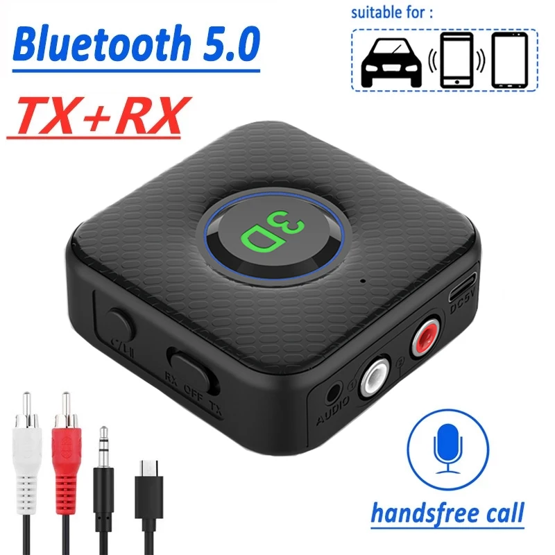 

Bluetooth 5.0 Receiver Transmitter 3D Stereo AUX 3.5mm 3.5 Jack RCA Wireless Audio Adapter Dongle with Mic for TV PC Car Speaker