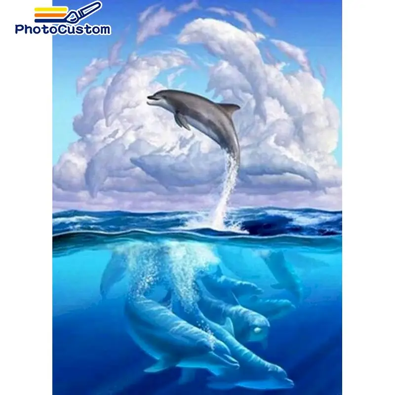 

PhotoCustom 5d DIY Full Square Diamond Painting New Arrival dolphin Diamond Embroidery Cross Stitch Mosaic Sky Beaded Pictures