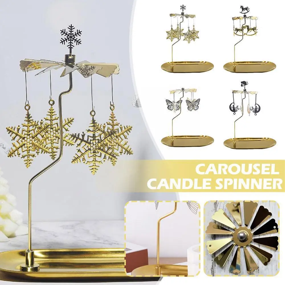 

1pc Metal Rotating Spinner Carousel Candle Tea Light Holder Rotating Windmill Transfer Candle Table Decoration Home Holder J5d1
