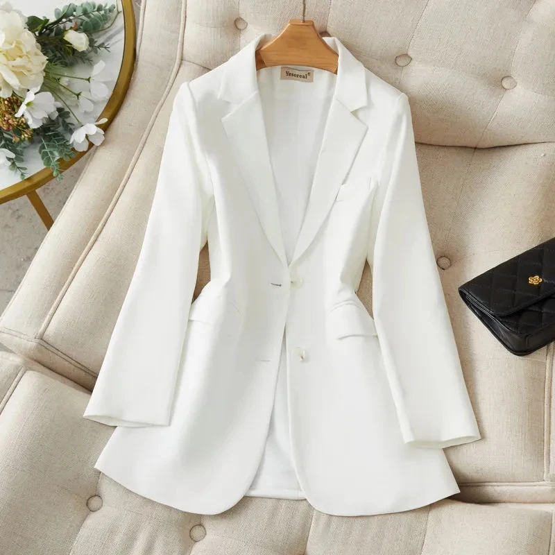 

White Suit Women's Coat 2023 New Spring Autumn Korean Long Sleeve Single Breasted Blazers Women Jacket Casual Ladies Blazer Tops