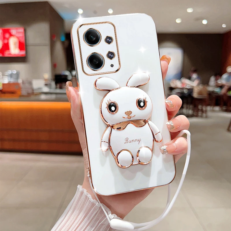 

Симпатичный мультяшный кролик Складная подставка для Xiaomi Redmi Note 12 4G чехол для телефона со шнурком роскошный чехол с покрытием
