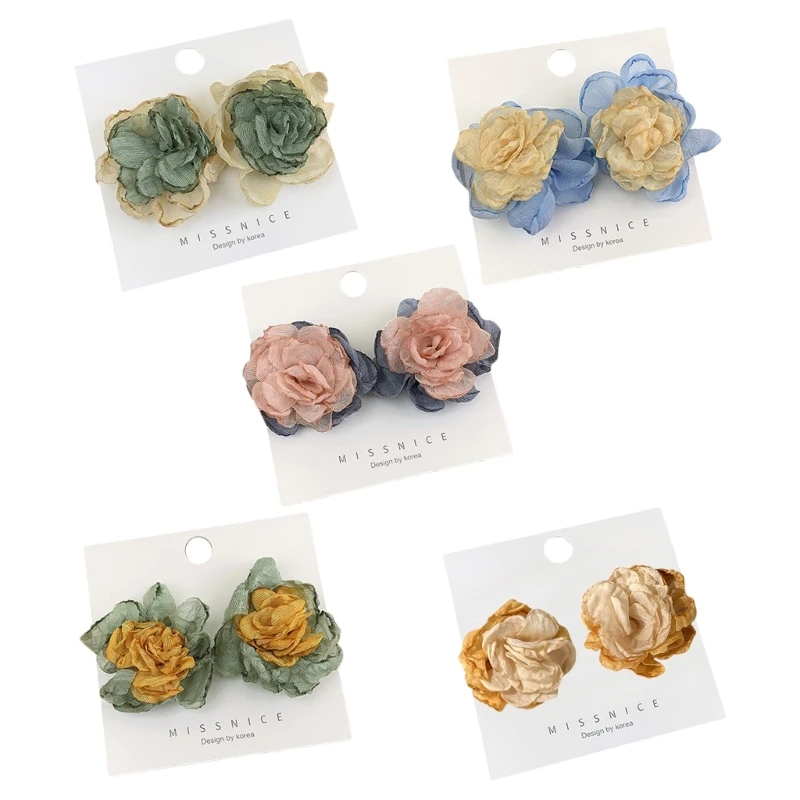

Fashion Large Cloth Flower Earrings Simple Floral Stud Earrings Elegant Wedding Jewelry Contrast Flower Pierced DropShip